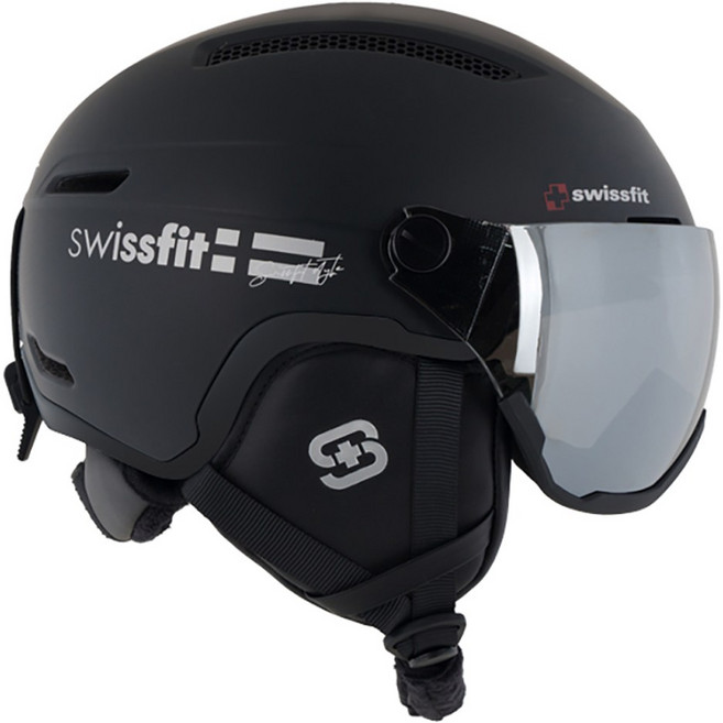 스위스핏 라피네 스키 스노우 고글 일체형 바이저헬멧, 블랙, 1개