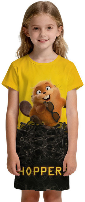 卡通Hoppers印花睡裙可外穿狸想世界 河狸變身計劃Tom蜥蜴搞怪直筒連衣裙