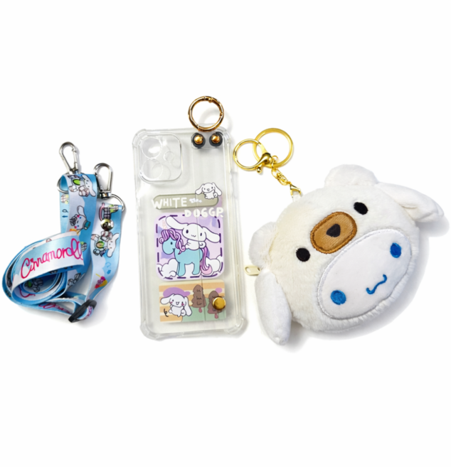 폰꾸 AT-M130 투명 시나모롤 캐릭터 인형 봉제 인형지갑 미니파우치 거치대 목걸이 마이브키즈폰 폰케이스
