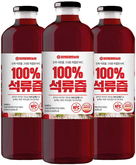 푸르담 착즙 석류즙 원액, 3개, 1L