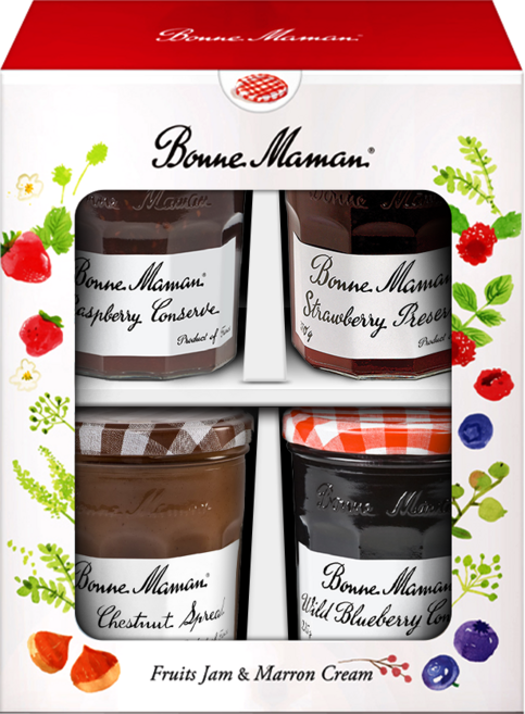본마망 잼 4입 세트 225g 딸기 라즈베리 블루베리 밤, 900g, 1개
