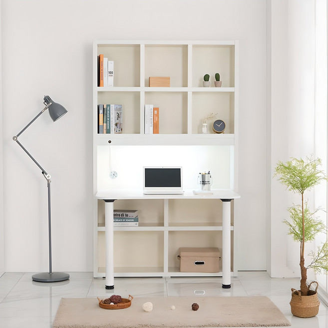 동서가구 LED 1200 정면 책상 + 책장 세트 방문설치, 크림화이트