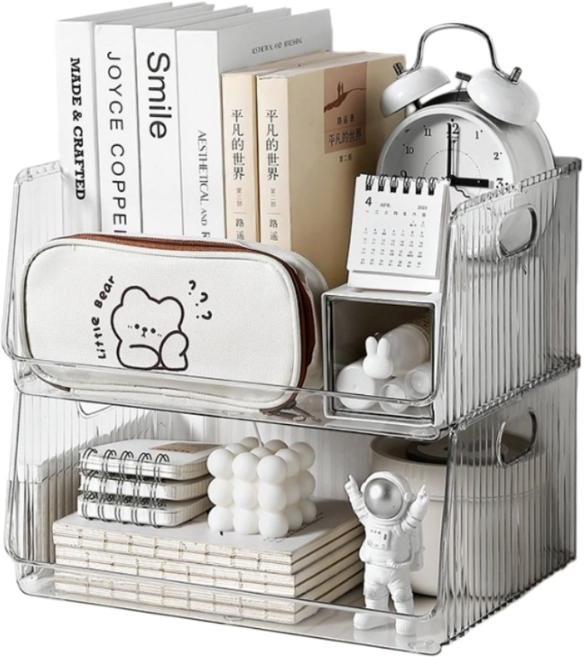 化妝品抽屜收納盒 多功能收納盒 收納盒 化妝品收納盒 可疊加收納盒 抽屉式整理盒 抽拉式收納盒 桌面收納, 透明, 1個