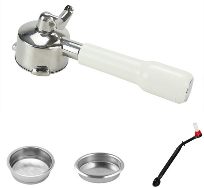 플랜잇 맥널티 오르테 호환 포터필터 51mm 더블스파웃 원목 핸들 2샷 바스켓 브러쉬 HSM, 화이트, 1개