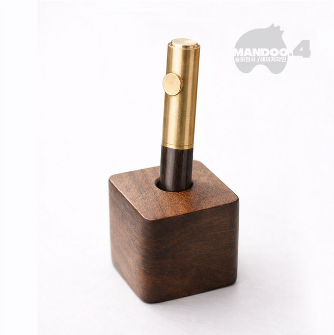 MANDOO4 빈티지 황동 미니 고급 휴대용 만년필 레이저 각인 리필, 만년필+큐브팬홀더 세트 (각인없음), EF