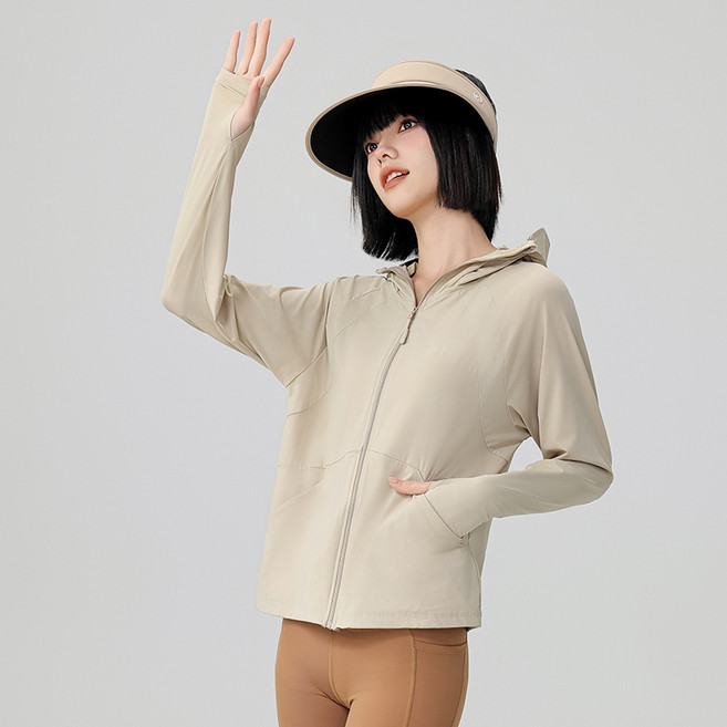 冰絲涼感防曬外套 UPF50+ 連帽面部防護 情侶款 男女適用 漠北咖 M碼