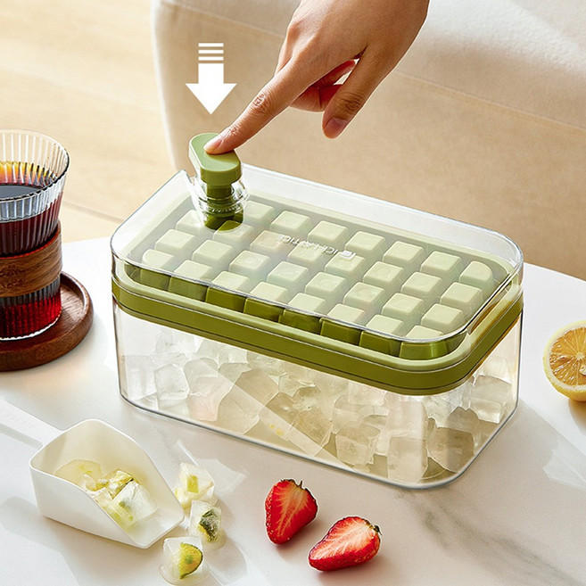 64구 원터치 얼음트레이 아이스큐브 얼음틀 얼음통 스쿱세트, 옐로우, 옐로우, 1개