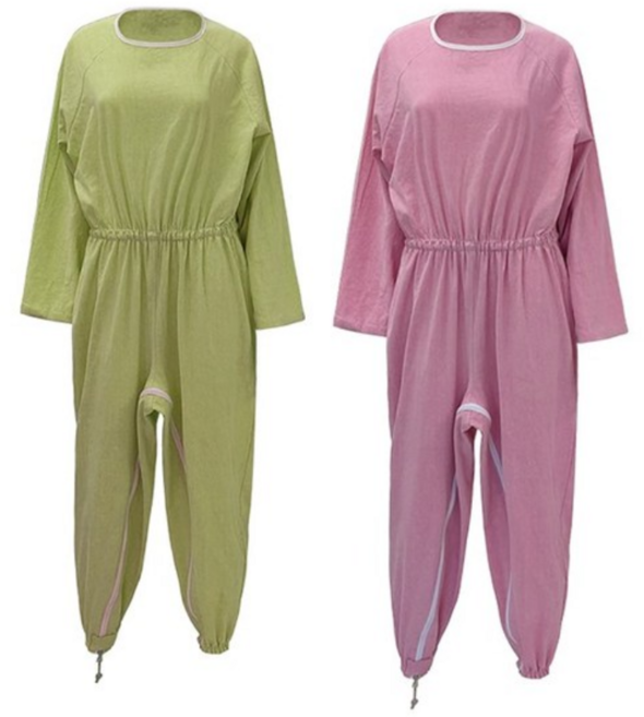 포근한 촉감좋은 치매복 순면 우주복 병원환자복 노인 요양복 일반지퍼 환자우주복 턱받이증정!!(피그먼트)