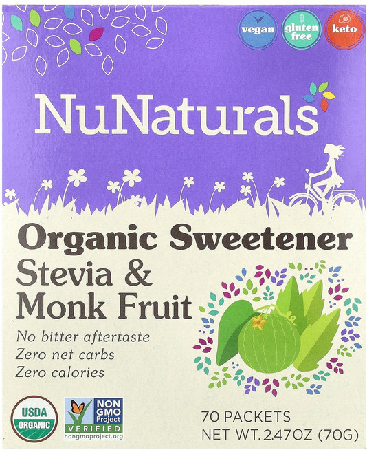 NuNaturals 오가닉 스테비아 몽크푸르트 감미료 70개입 70g 1개