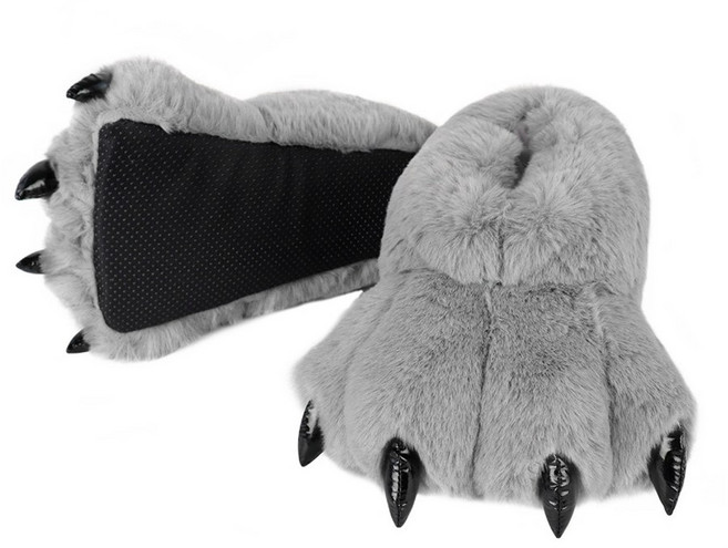 성인을위한 모피 동물 발톱 발 슬리퍼 유니니스 렉스 아늑한 봉제 슬리퍼 재미 의상 하우스 신발 참신 곰 발, 회색