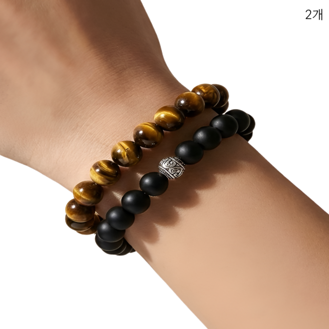 경커스텀즈 호안석 팔찌 블랙톤 천연 원석 염주 팔찌 2종 세트 8mm