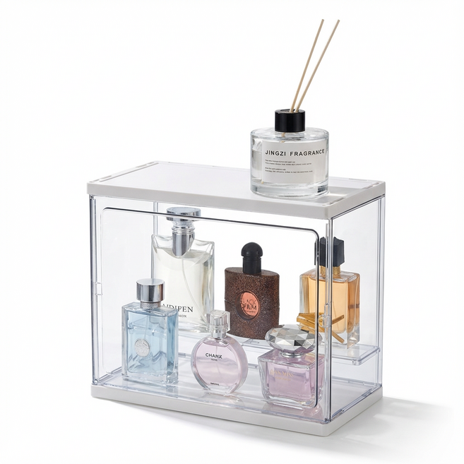ZHEYE 대용량 투명 화장품 수납장이자 멀티 화장대 (향수 및 스킨케어 진열 홈카페 소품 수납용), 1개, 27CMx14CMX23CM