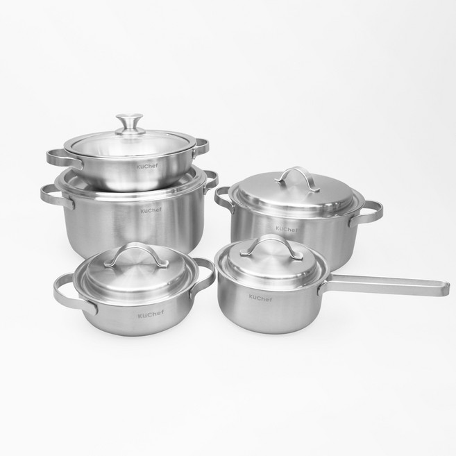 쿠쉐프 인덕션 통5중 스텐 냄비 편수 16cm + 양수 18cm + 웍 24cm + 곰솥 24cm + 곰솥 28cm 베이직 세트, 1세트, 5종