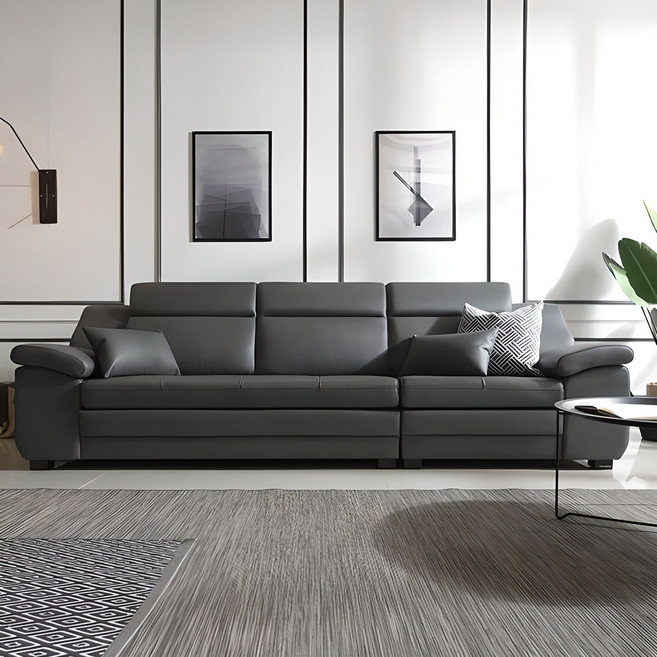 삼익가구 버나드 천연소가죽 4인용 소파 3인 방문설치, 그레이