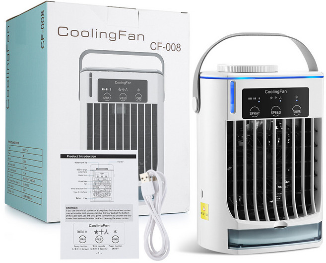 冷風機桌面水冷風扇USB製冷空調家用小型加溼器迷你清涼, 1個, 白色