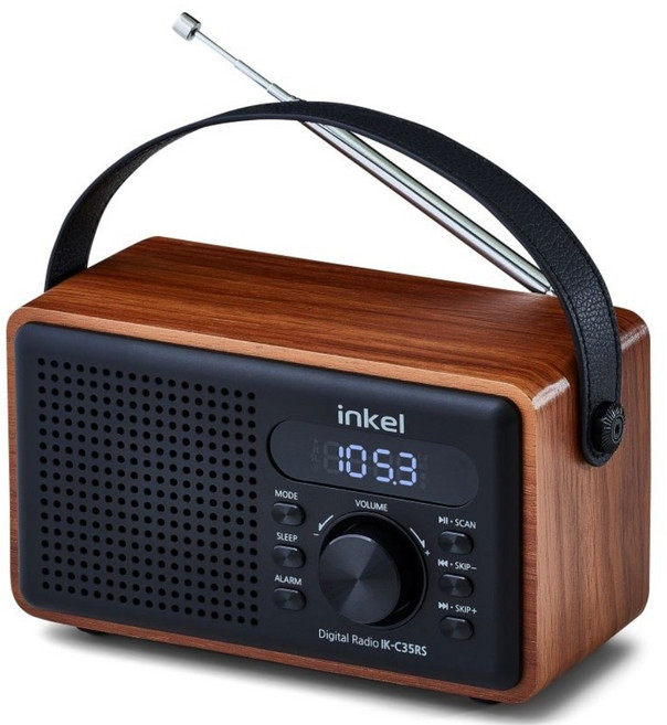 인켈 휴대용 블루투스 스피커 올인원 미니 오디오 레트로 알람 라디오, IK-C35RS, 블랙