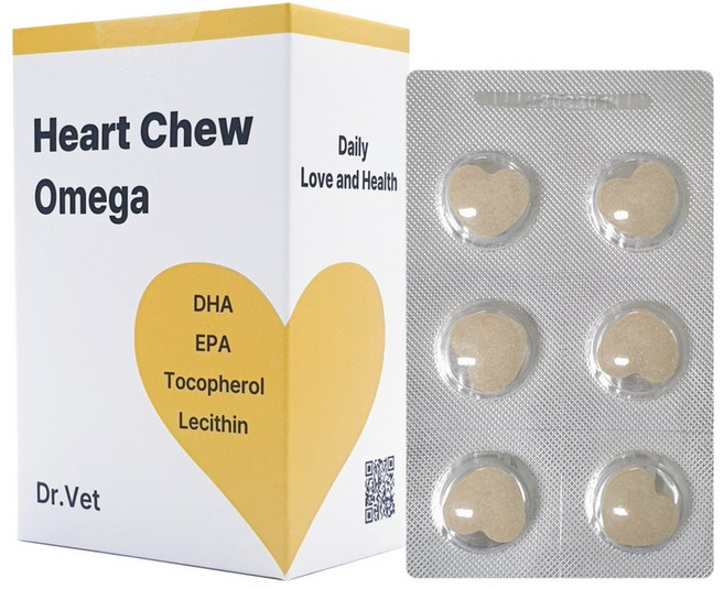 닥터벳 하트츄 오메가 맛있게 씹어먹는 강아지 고양이 오메가3 영양제 피부 피모 피부염 눈 심장, 30정, 1개