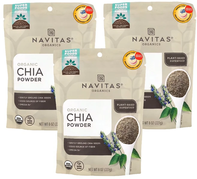 나비타스 오가닉스 치아 분말 식물성 오메가3 섬유소 227g X 3통 치아씨앗가루 - 쿠팡
