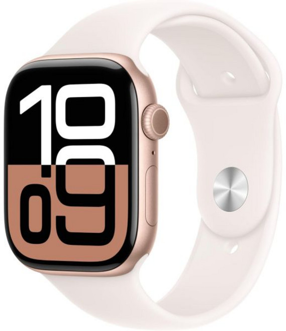 Apple Watch 시리즈 10 GPS 46mm - 라이트 블러셔 스포츠 밴드가 있는 로즈 골드 알루미늄 케이스 M/L 프리미엄 리퍼