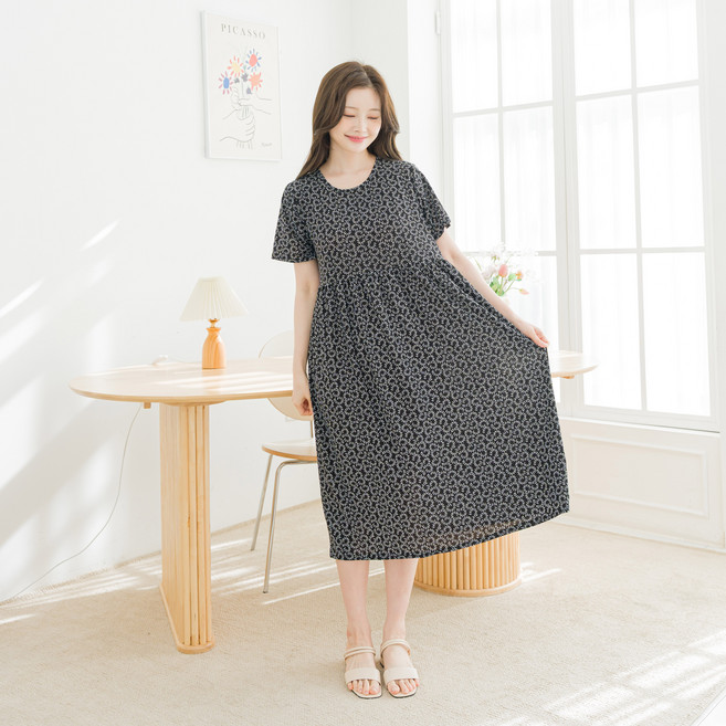 아킵 냉감 반팔 원피스 데일리 홈웨어 루즈핏 쿨원단