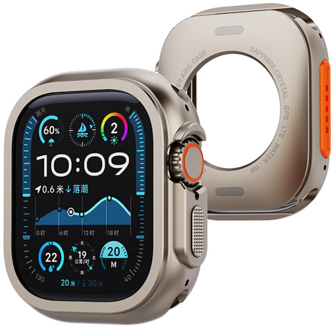 PZOZ 애플워치 호환 메탈 범퍼 케이스 S11/10/9/8/7/6/5/4 외관을 Ultra1/2/3 외관으로 바꿉니다, 티타늄골드, 1개