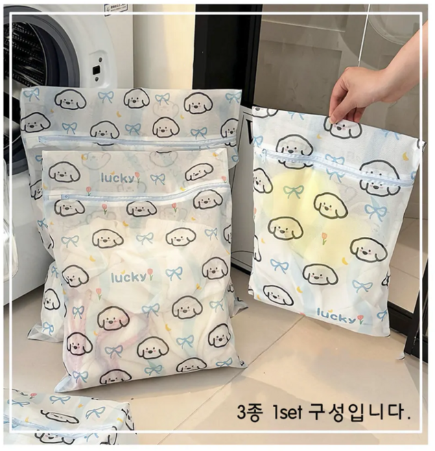 샤론 메쉬 침구 의류 캐릭터 촘촘 세탁망 3종세트, 화이트, 3개