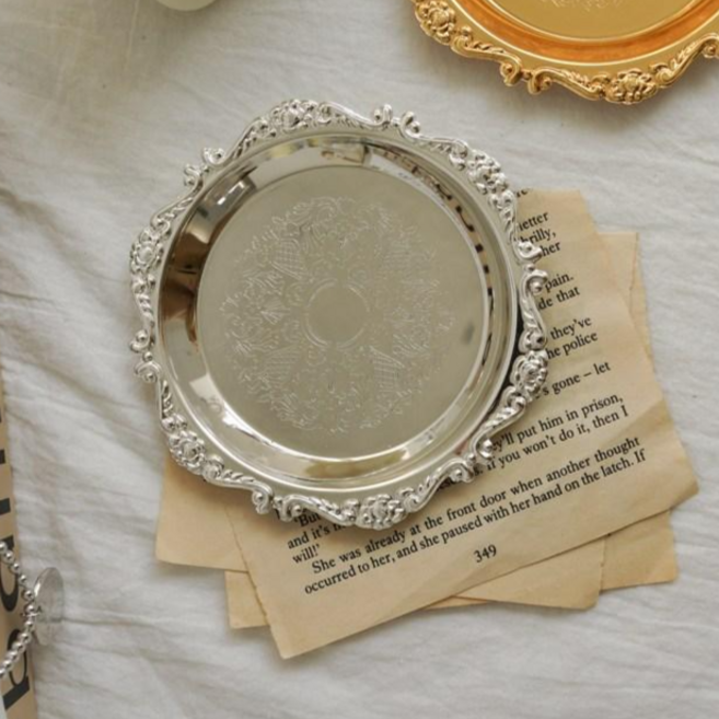 케이트가든 캔들홀더 소품 트레이 받침대, 레이스(실버)