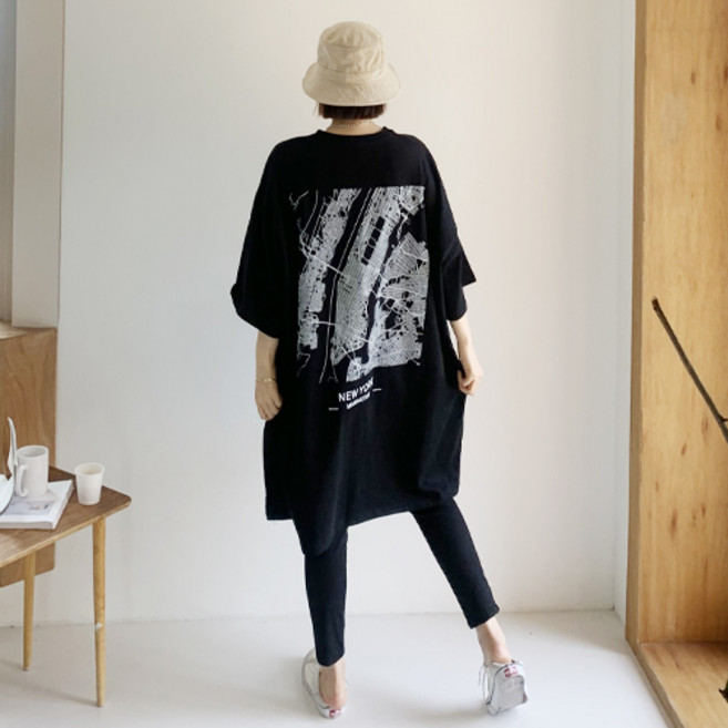 애플망고샵 빅사이즈 여성 여름 반팔 센트롤 롱박스티 오버핏 라운드 루즈핏 캐주얼 여름티셔츠