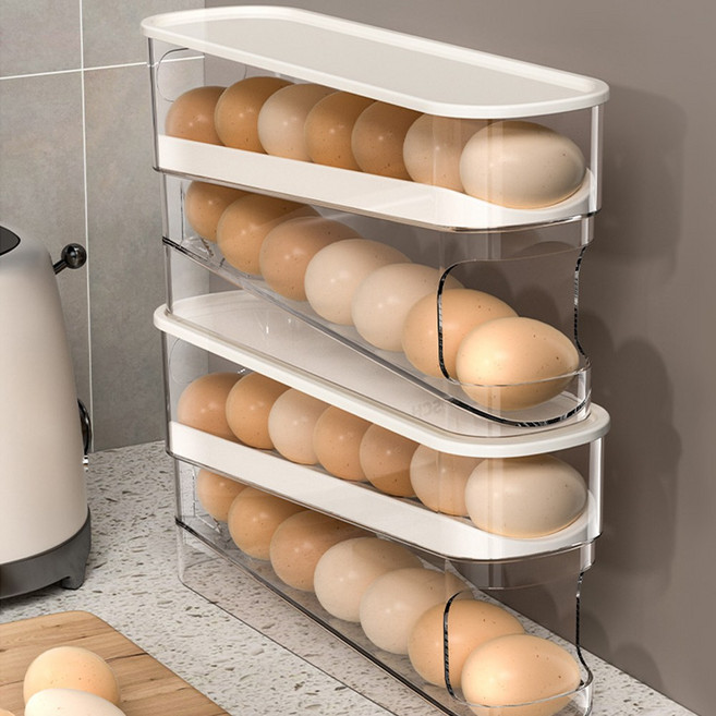 로스코스 자동 계란 트레이 보관함 에그 냉장고 자동롤러 정리함 2단 12구, 1개