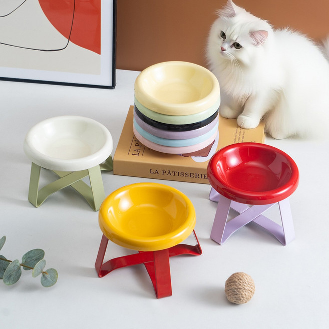 강아지 고양이 세라믹 밥그릇 반려동물 도자기 식기 미끄럼 방지 펫 식기, 흰색, 1개