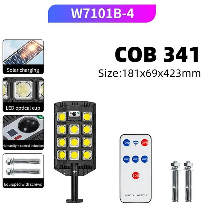 태양광 가로등 모션 센서 LED 홍수 조명 황혼에서 새벽까지 야외용 IP66 보안 램프 15000LM, 08 W7101B-4