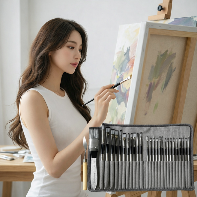 메리레이디 수채화 유화 프로필렌 고급 브러쉬 세트 24종세트+수납백, 1세트, 26*36cm