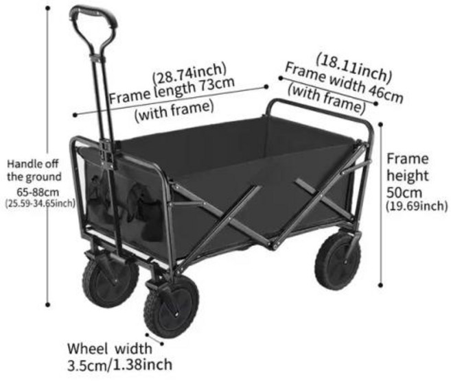 헤비 듀티 대용량 접이식 왜건 쇼핑 비치 가든 풀 트롤리 접이식 접이식 야외 휴대용 유틸리티 카트, 한개옵션1, 1) Black