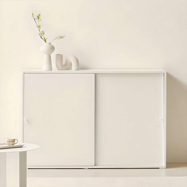 룸앤디 스르륵 슬라이딩 수납장 3단 1200 도어 일반형 방문설치, 화이트