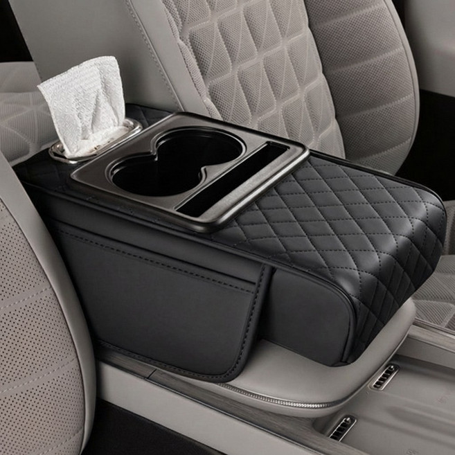 유피해피 푹신한 차량용 콘솔쿠션 팔걸이쿠션, 1개, 유피 블랙