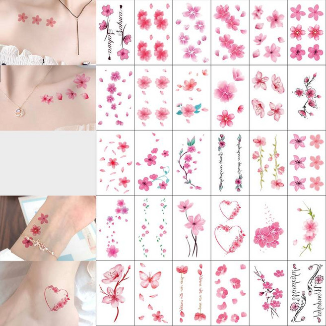 느낌상점 수채화 벚꽃 타투 스티커 30p, 30개, 핑크
