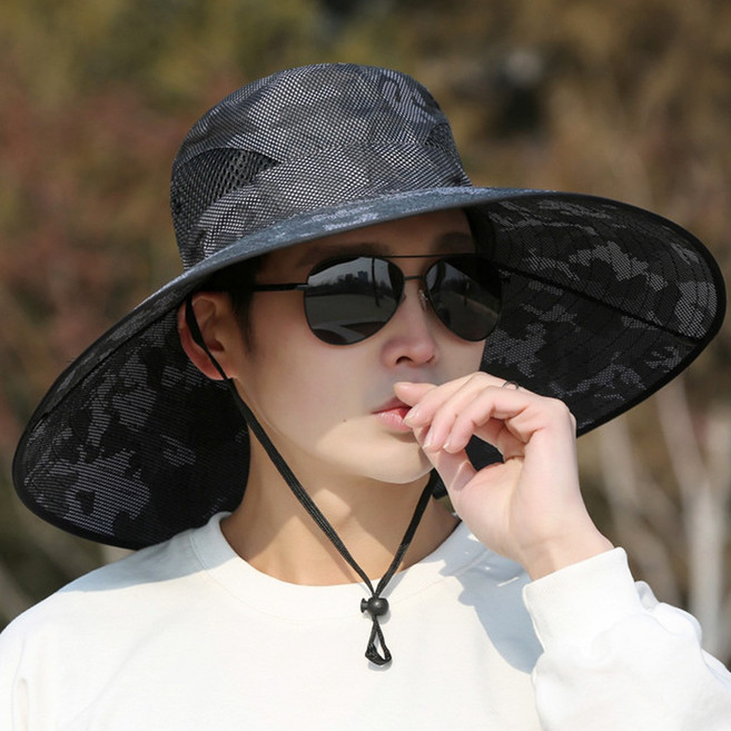 엘마운틴 챙넓은 자외선차단 모자 햇빛 가리개 밀리터리 왕챙 아웃도어 벙거지, 블랙