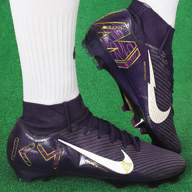 나이키 축구화 ZOOM 머큐리얼 슈퍼플라이 10 엘리트 KM FG 천연잔디용 퍼플-화이트 로고