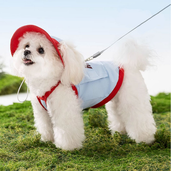 하니펫 강아지 여름 아이스 쿨 나시+모자 세트, 1세트, 블루레드