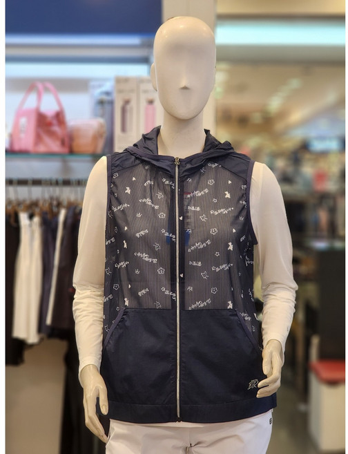 BTR골프 BUV0587WNVY 골프일상출퇴근 가볍고시원한 비티알 흡습속건 여성여름 로고프린트 매쉬 후드집업 조끼 엔씨엑스코점 반값세일 등산낚시 휴가철