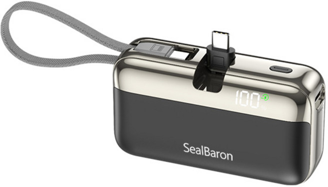 SealBaron 대용량 20000mAh 도킹형 PD 22.5W 일체형 휴대용 미니 보조배터리, 블랙, C타입