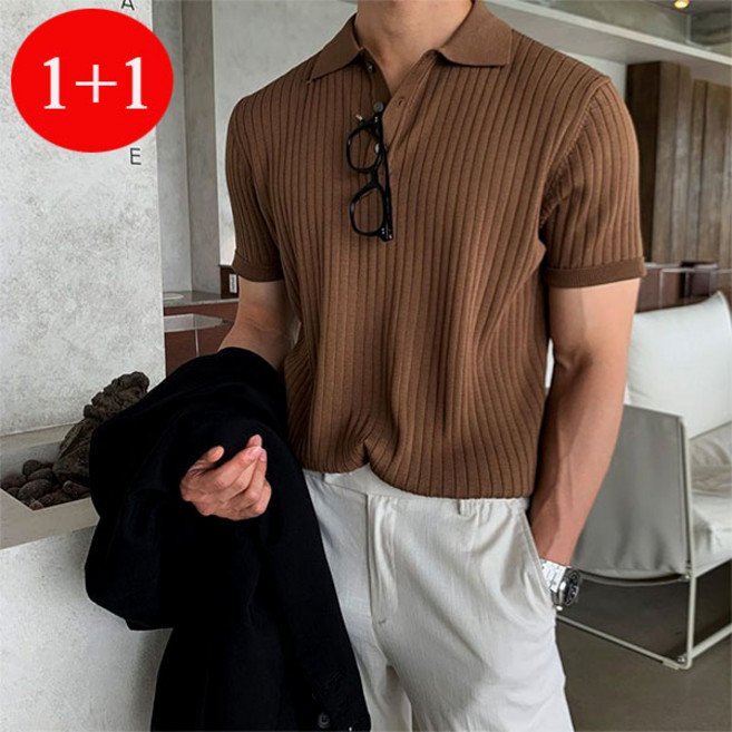 FINE ART 1+1 남성 카라 반팔 니트 골지 반팔 티셔츠 머슬핏 반팔티 빅사이즈 반팔 셔츠 여름니트 L~5XL