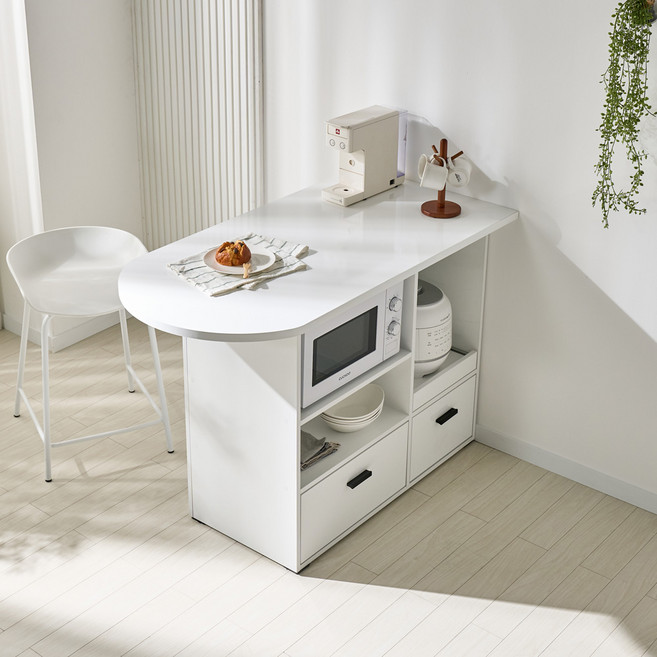 퍼니아트 미츠 아일랜드 홈바 식탁테이블 서랍형 1200, 화이트