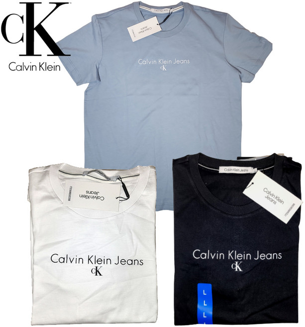 CK 캘빈클라인 진 로고 남자 반팔 티셔츠 데일리 면 라운드 반팔티 이너 레이어드 블루햇님 로고박스 1회용 손소독제 증정