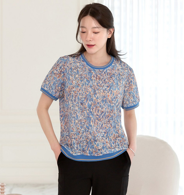 물론 여성 자카드인견 밴딩반팔 티셔츠