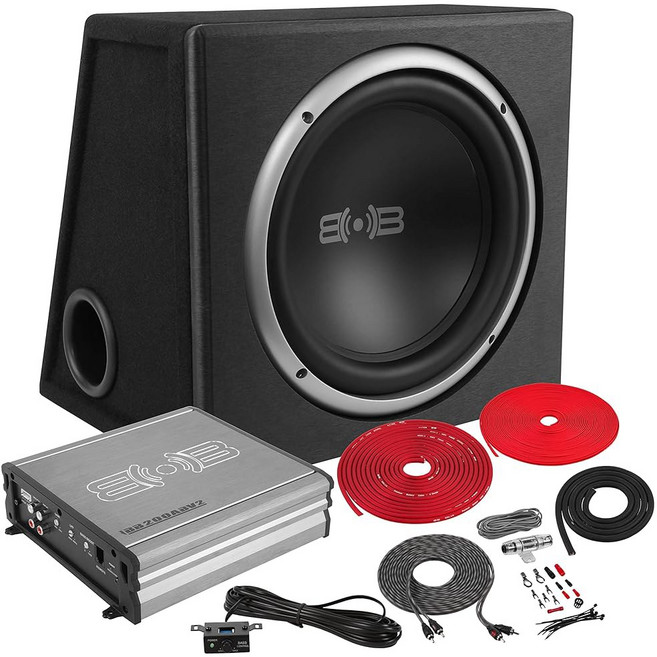 BELVA BPGK212v2 1200W 듀얼 12인치 차량 서브우퍼(포트 인클로저 모노블록 배선 키트 및 리모컨, Black Dual 10" (box only)