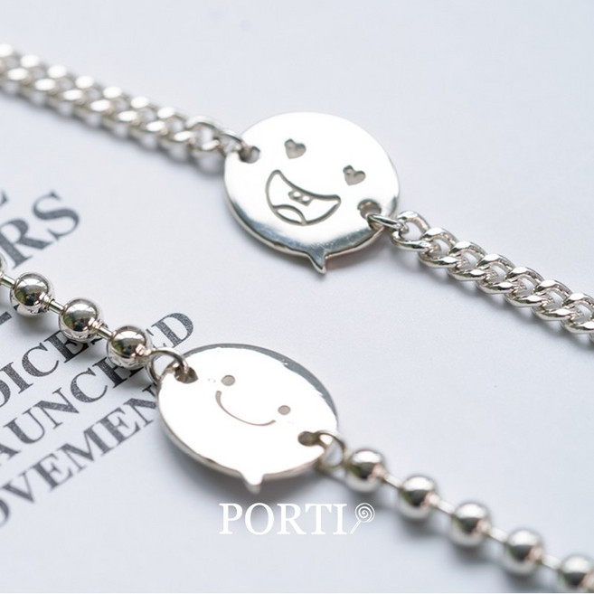 [뽀르띠] 92.5% 실버 말풍선 이모티콘 미아방지 팔찌, 볼체인, 미소, 도금 안함, 1개