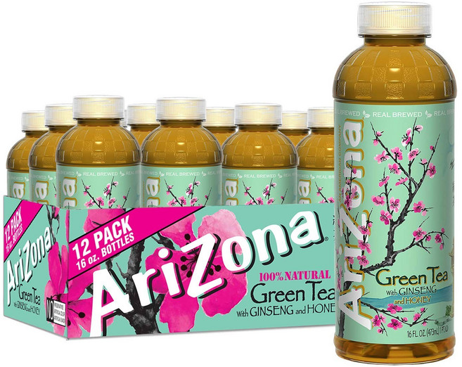16 Fl Oz (Pack of 12) Green Tea AriZona Green Te 16 Fl Oz (12팩) 그린티 인삼과 꿀이 들어간 아리조나 그린티 - 16 Fl, 12개, 473ml, 12개, 1개입