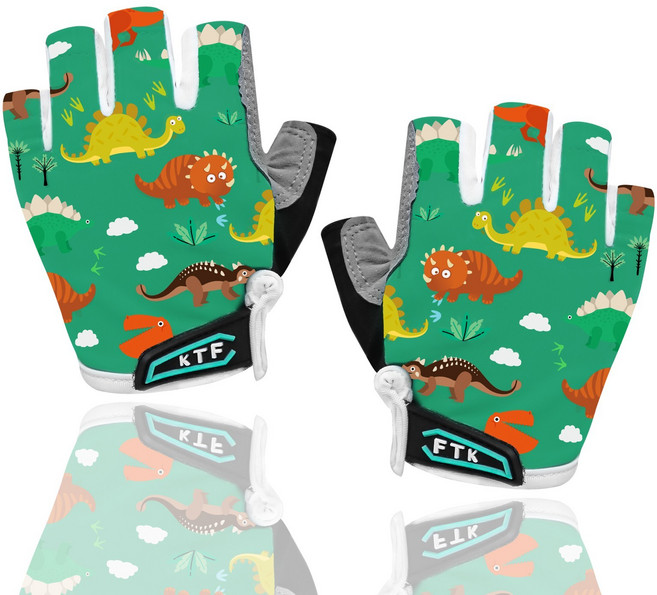 지칸디 아동용 자전거 장갑 반장갑 쿠션패드 라이딩 장갑 어린이 글러브, 1세트, 초록색