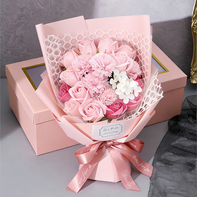 믹스알리 영원한 장미 카네이션 비누 부케 19송이+선물세트 어버이날 스승의 날 선물, 1개, 01핑크